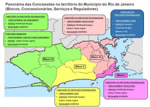 Mapa das concessões de esgoto e água do município do Rio de Janeiro